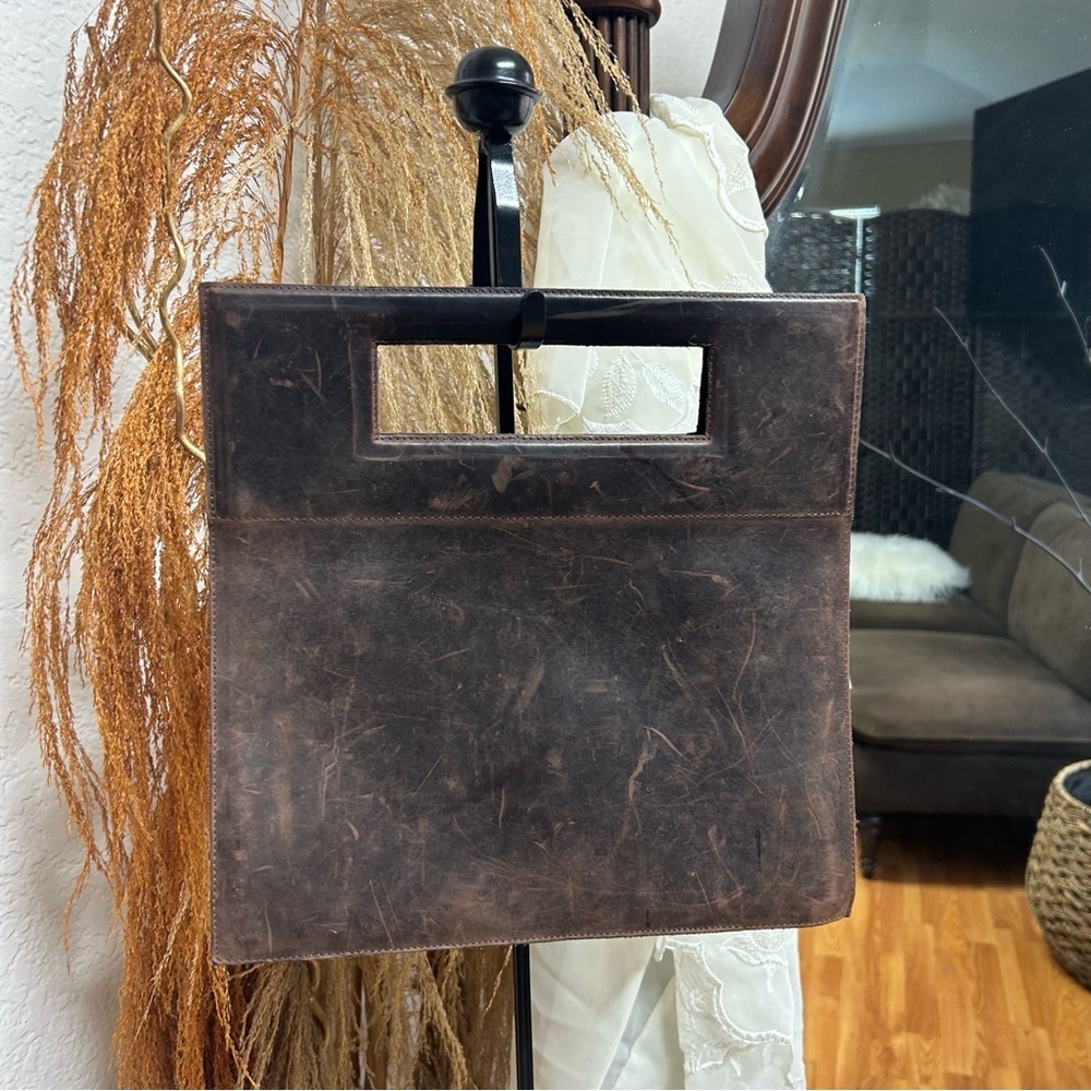 Penthesilea Vintage Genuine Leather square handbag deep brown boxy - Picture 4 of 10